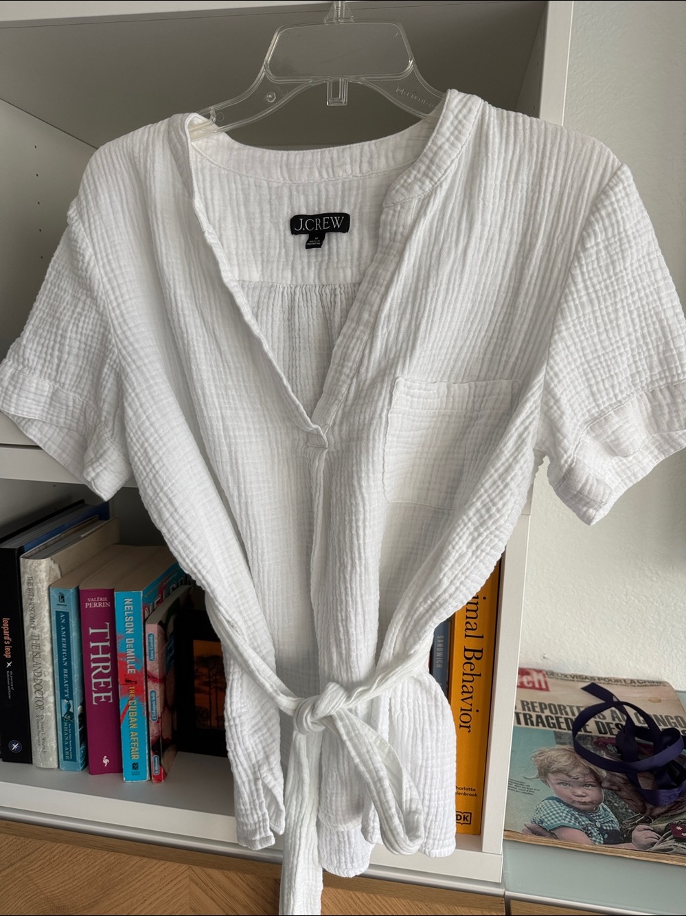 J. Crew White Textured V-Neck Short Sleeve Tunic Top - Picture 2 of 5